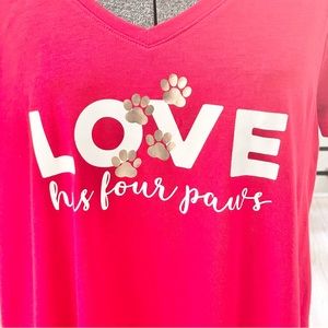 NWT red, white and gold love has four paws, short sleeve, V-neck T-shirt